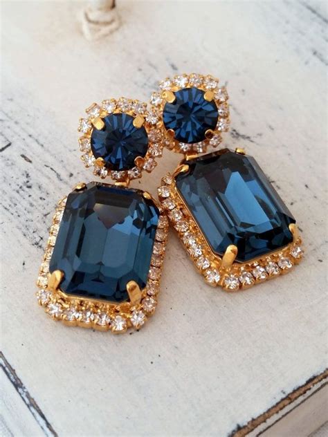 navy blue dangle earrings|bridal drop earrings swarovski.